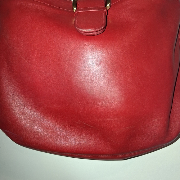 Coach Red Leather Shoulder Bag with Gold Buckle - Picture 10 of 10